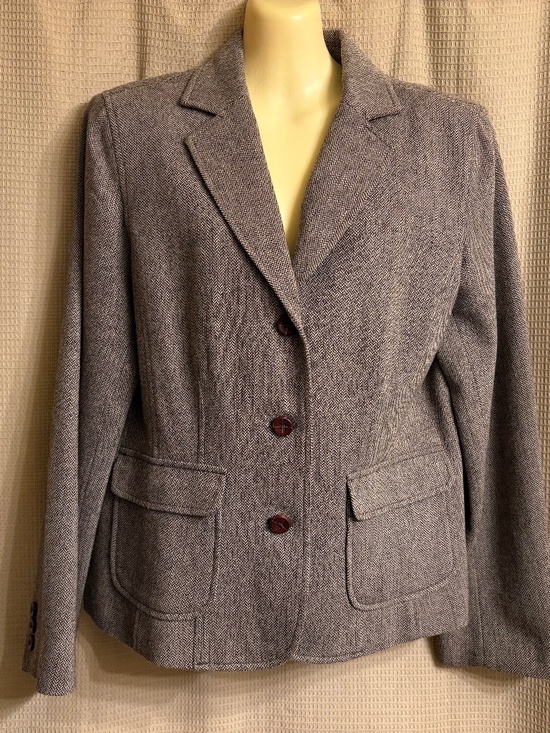Share Eddie Bauer Wool Tweed Brown Blazer Jacket Women's 12 - Picture 1 of 11